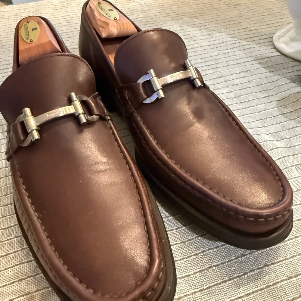 Salvatore Ferragamo Dark Brown Leather Slip-Ons